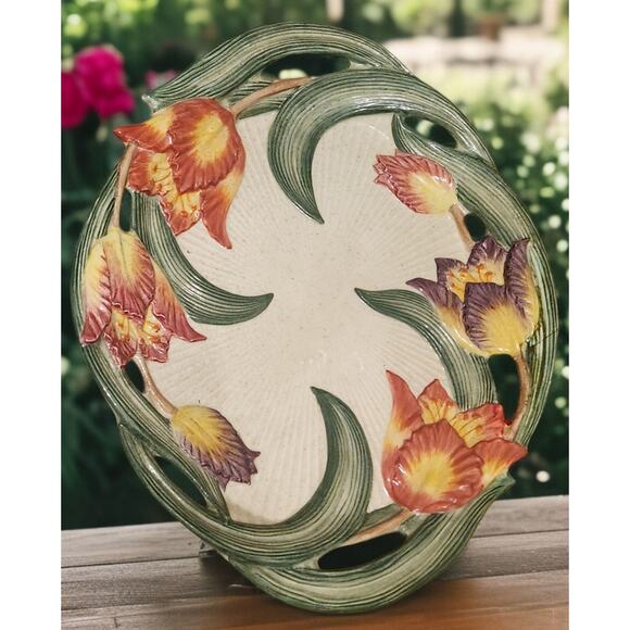 Fitz and Floyd Classics Tulip Swan Collection Large Oval Serving Tray 1995 - Picture 1 of 7
